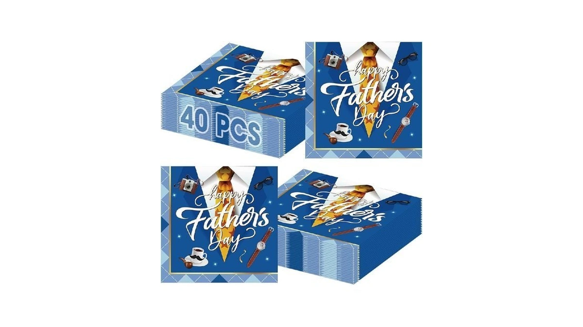 40 Pcs Happy Fathers Day Napkins - 6.5 Inch Blue
