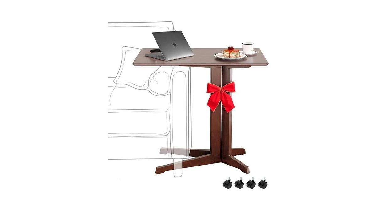 Yaneva C-shaped Bamboo Rolling Tv Tray Table With Wheels –