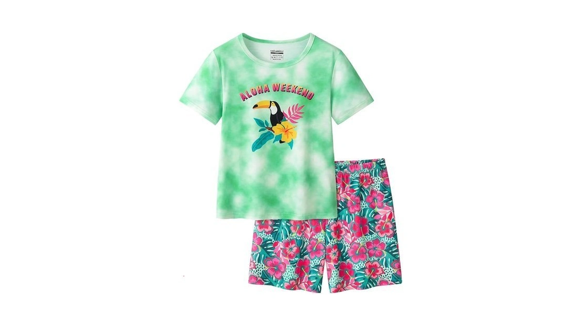 Unicabbit21 Green Toucan Flower Pajamas For Girls Soft Summer Clothes
