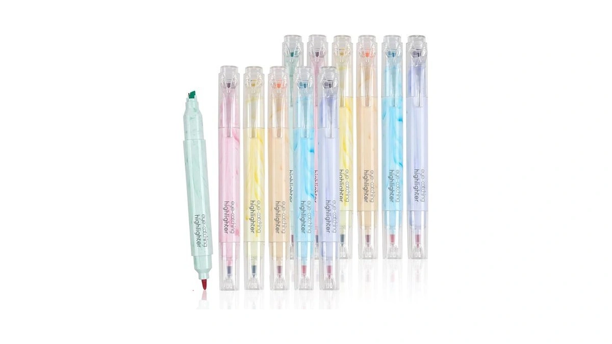 Techjob Highlighters 12 Pack Dual Tips,double Line Highlighters Assorted Colors