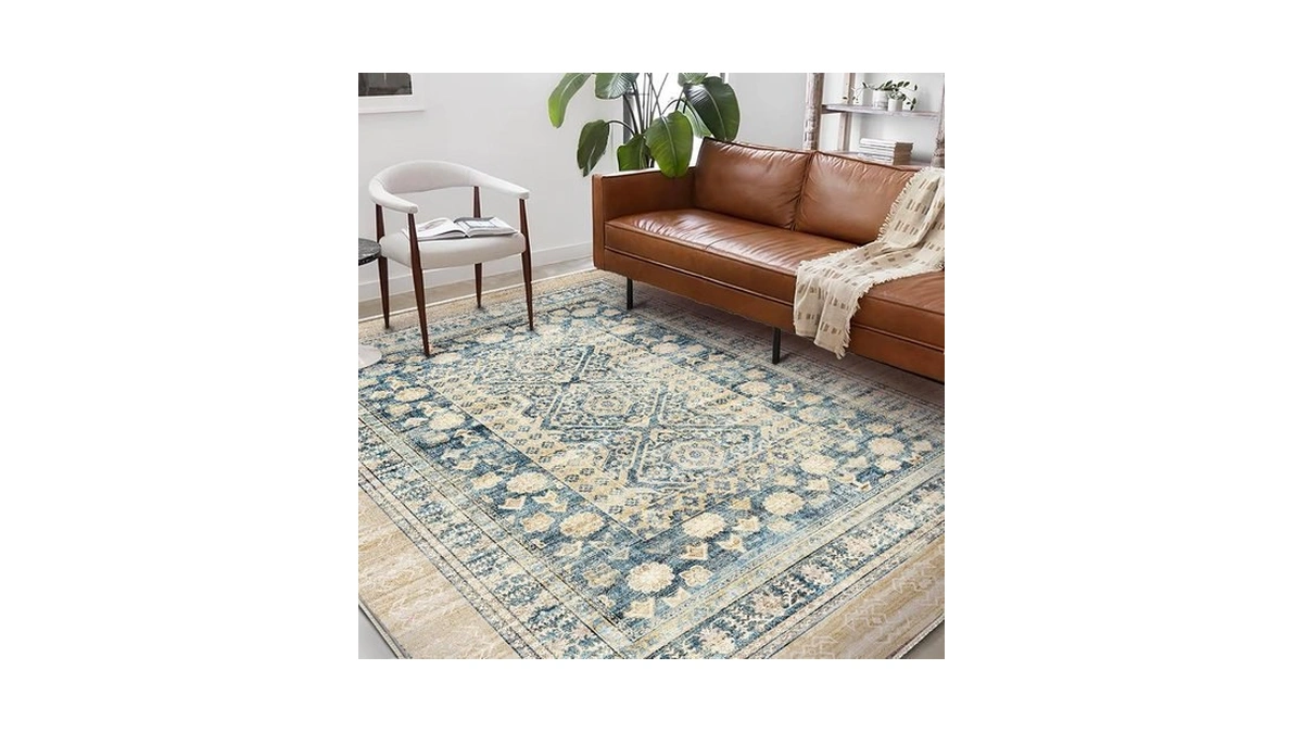 Champlant Washable Area Rug 8'x10' Retro Boho Design Non-shedding Non-slip
