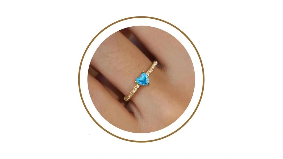 Honsny Heart Birthstone Gold Rings For Women Non Tarnish 14k