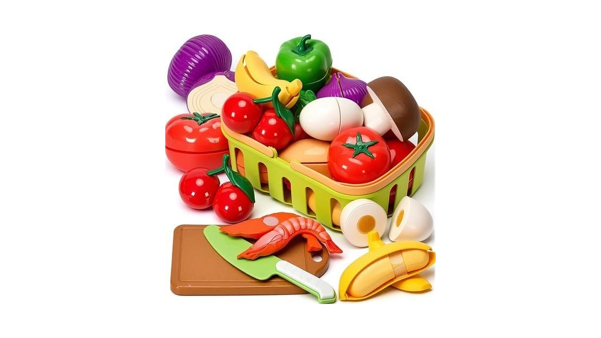 Cutting Play Food Toys, 25 Pieces Pretend Play Kitchen Accessories,