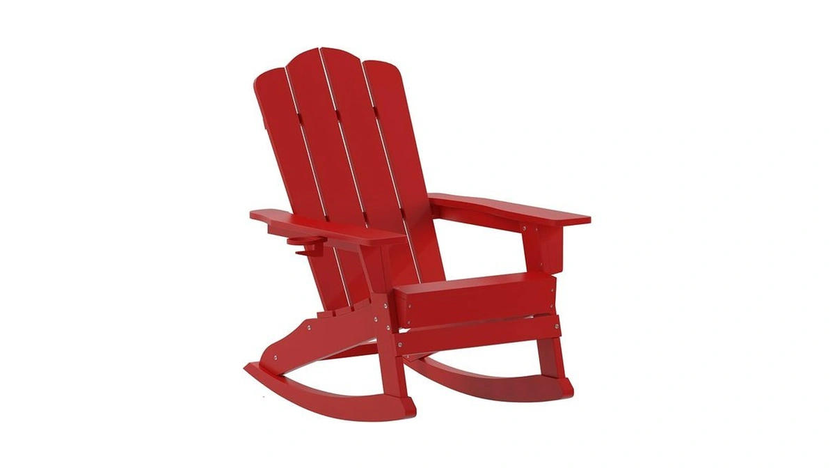Flash Furniture Newport Adirondack Rocking Chair With Cup Holder, Weather