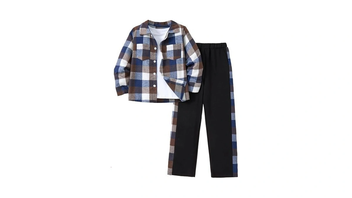 Hihosdor Boys Clothes 3pcs Long Sleeve Flannel Plaid Shirt Tops