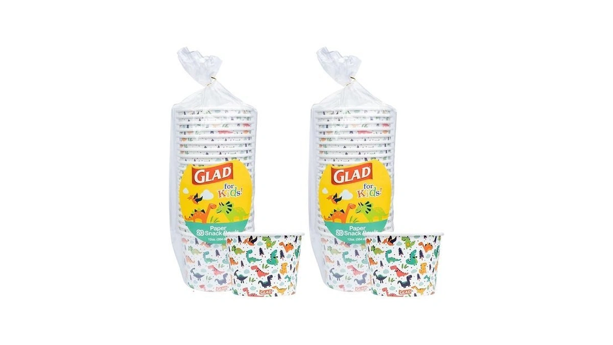Glad Paper Bowls, 12 Ounces, 20 Count | Dinosaur Design