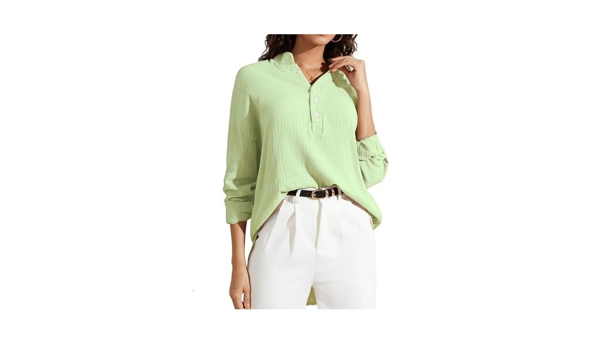 Button V Neck Shirts For Women Causal Long Sleeve Oversized