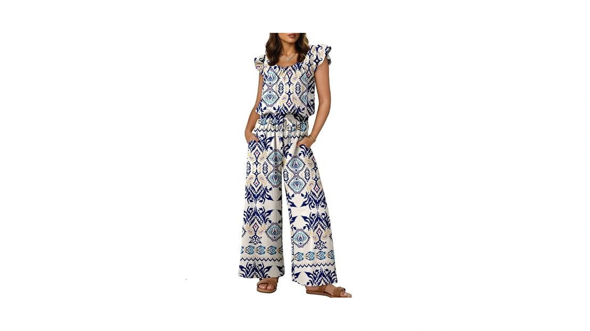 Dokotoo Jumpsuits For Womens 2026 Fall Geometric Ruffle Sleeves Square