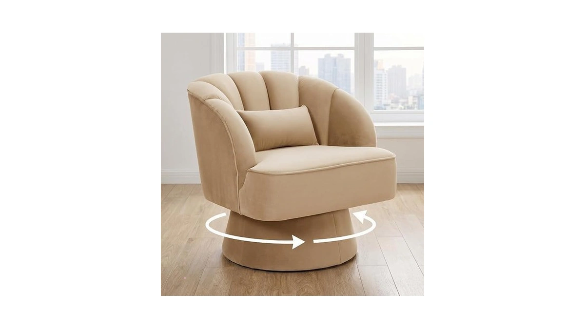 Garveehome Modern 360° Swivel Velvet Barrel Accent Armchair – Striped