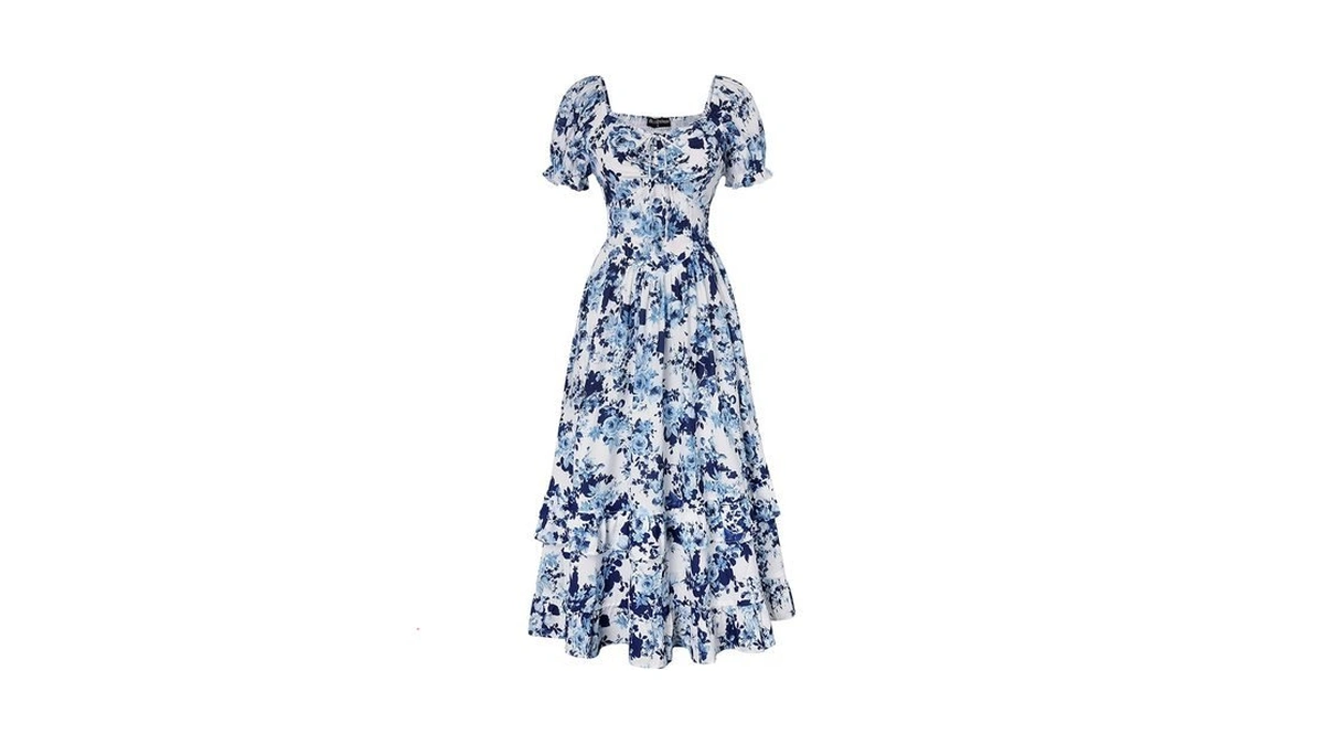 Scarlet Darkness Women Floral Cottagecore Dress Puff Sleeve Maxi Ruffled