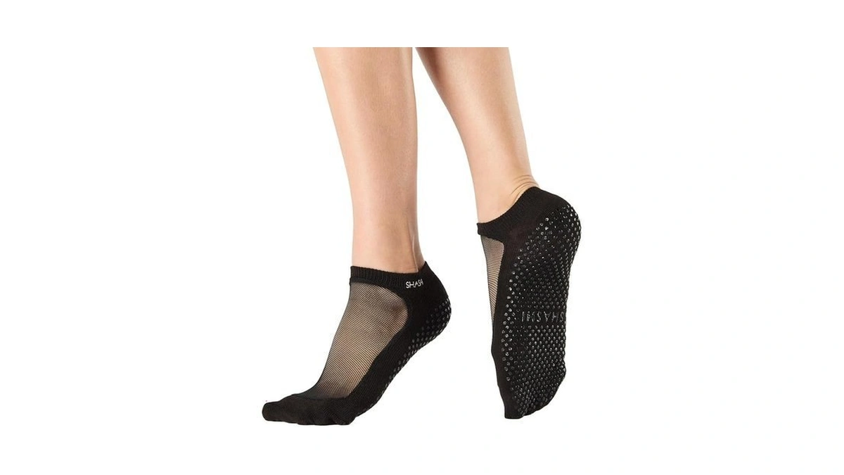 Shashi Black Mesh Non Slip Ergonomic Socks Pilates Barre Ballet