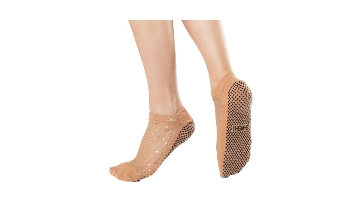 Shashi Nude Glitter Mesh Non Slip Ergonomic Socks Pilates Barre