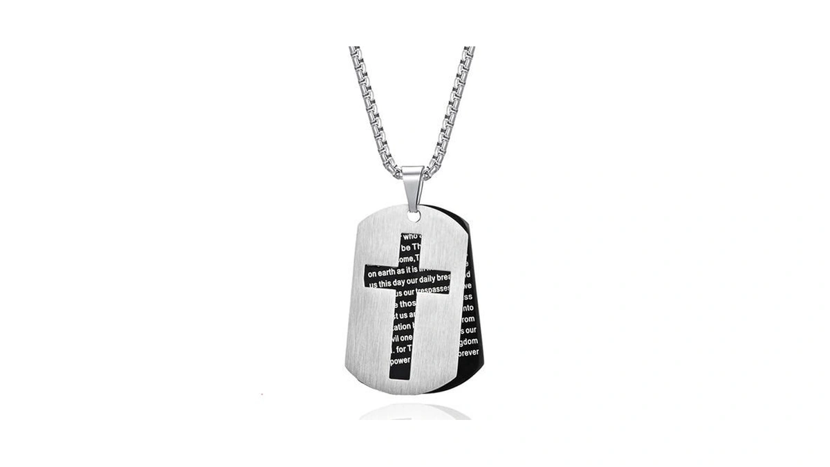 Rehoboth Dog Tag Lord's Prayer Our Father Cross Pendant Necklace