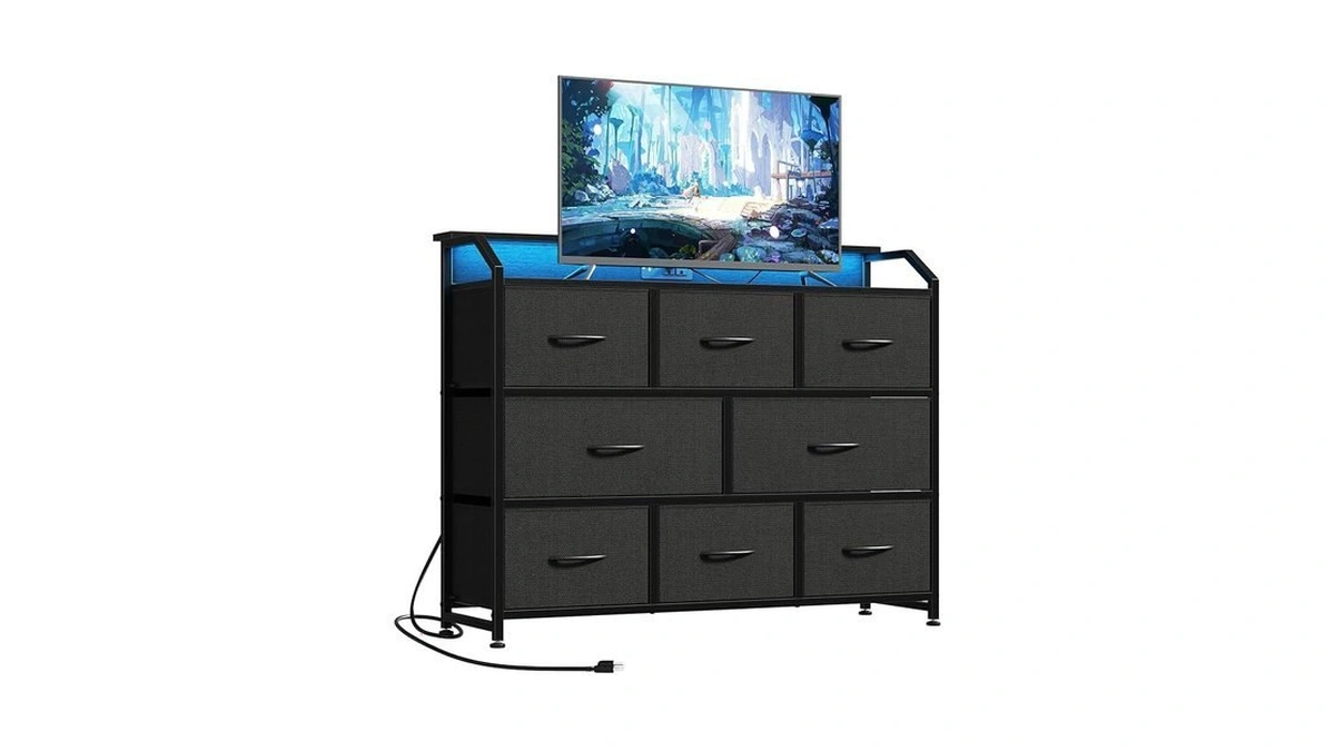 Dumos Tv Stand Dresser With 8 Fabric Drawers, Chest Of