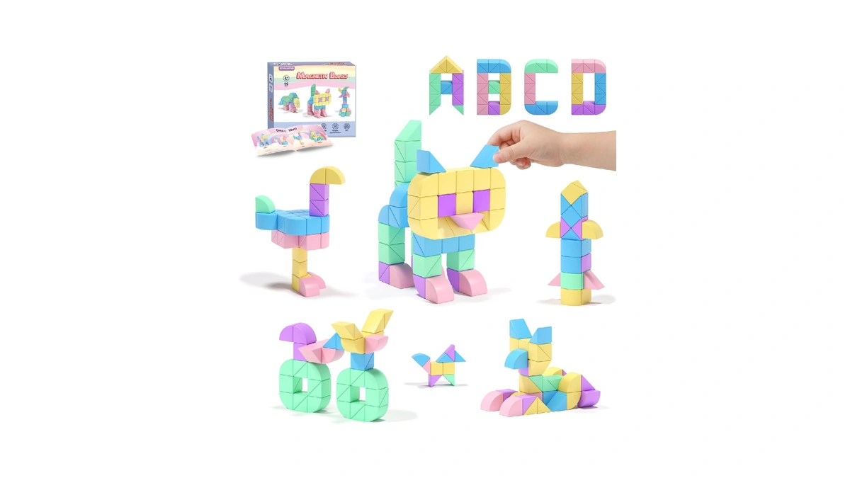 Hiwawind 40pcs Magnetic Blocks, 1-inch Pastel Rainbow Magnetic Cubes (triangles