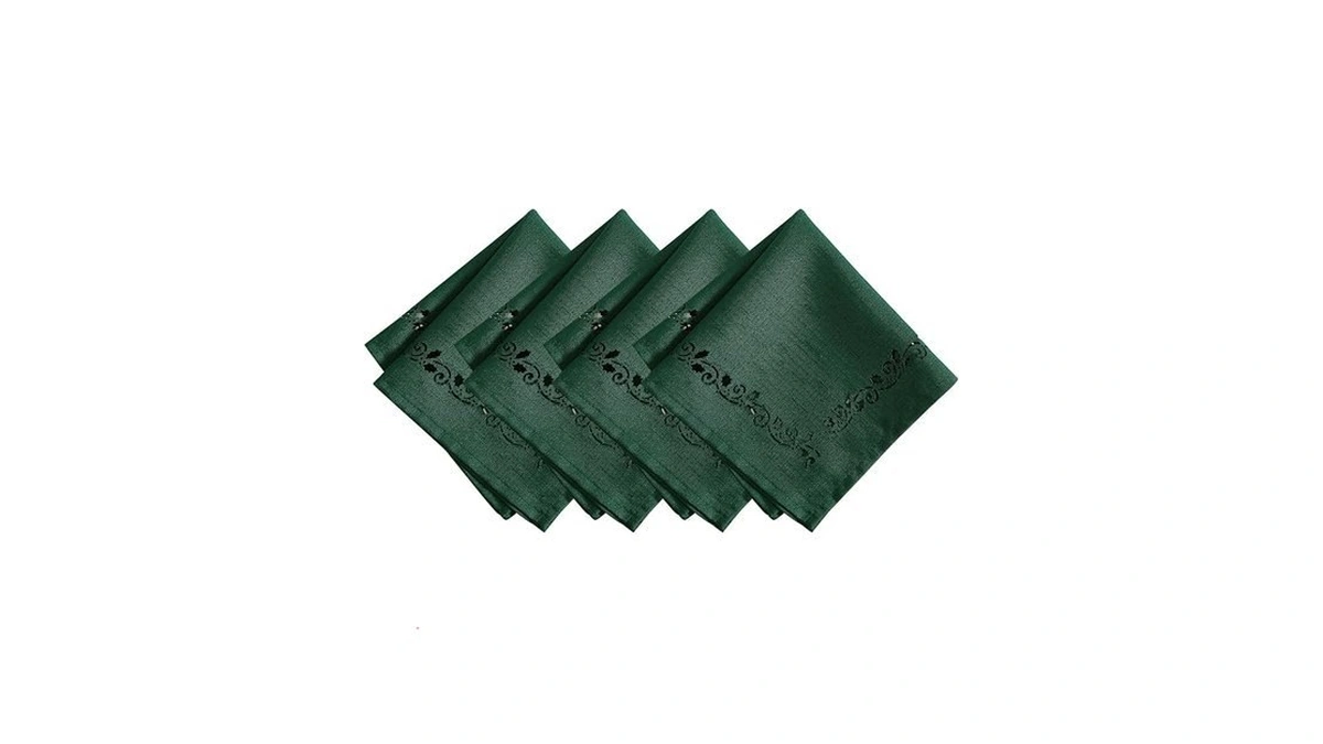 Elrene Home Fashions Holly Scroll Laser Cut Holiday Cloth Napkins,