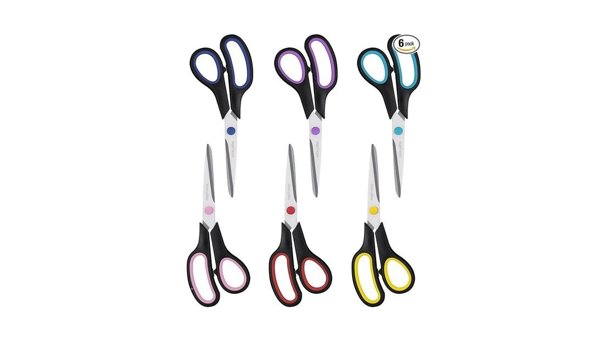 Scissors, Boomiboo 8" All Purpose 6 Pack - Comfort-grip Scissors