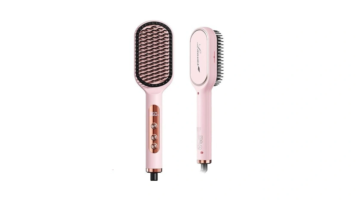 Lanvier Hair Straightener Brush, Ionic Straightening Brush With Infrared, Heated