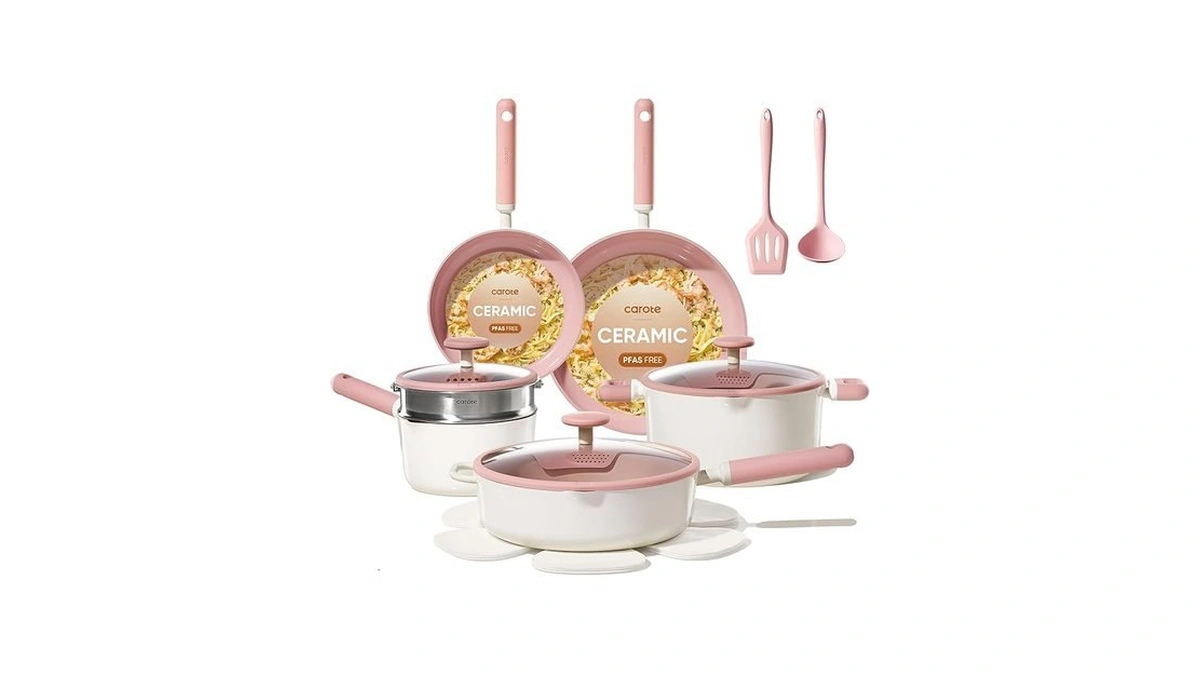 Carote Ceramic Cookware Set Nonstick, 15pcs Pots And Pans Set