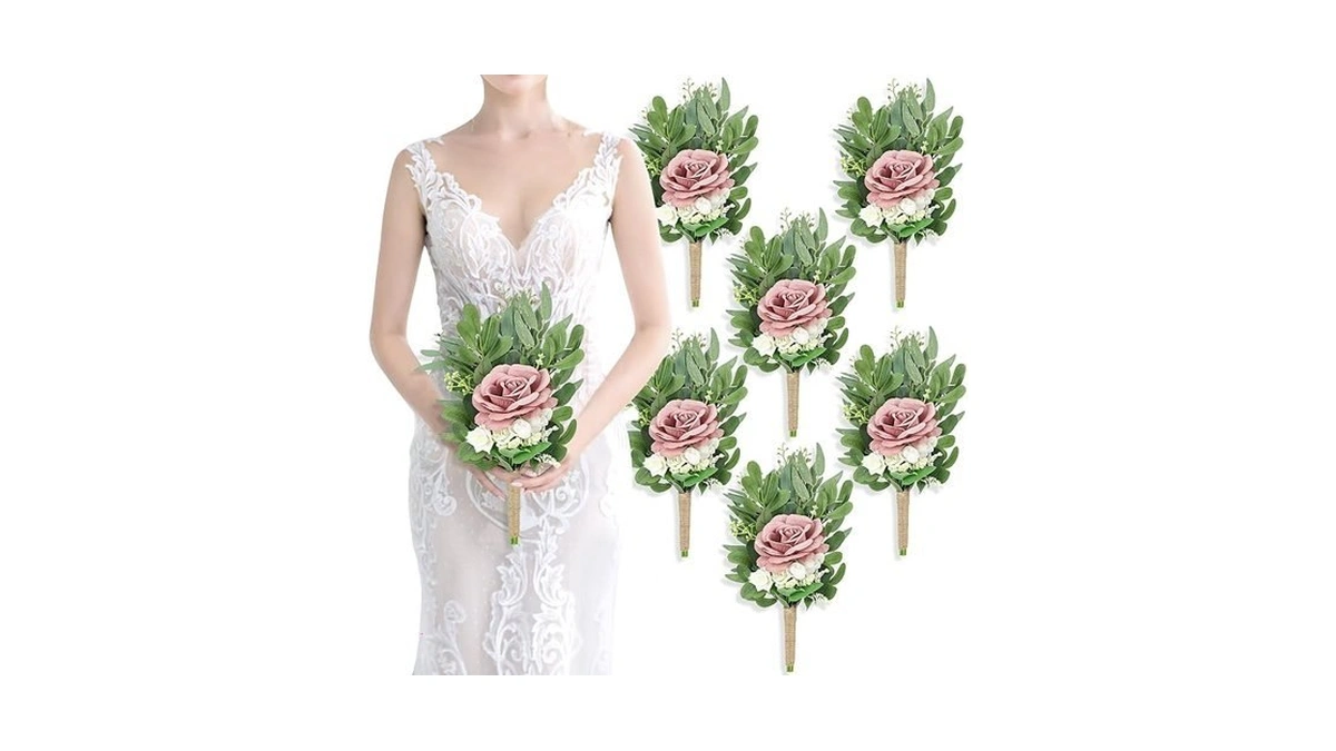 Semononia 8 Inch Bridesmaid Bouquets Set Of 6 - Artificial