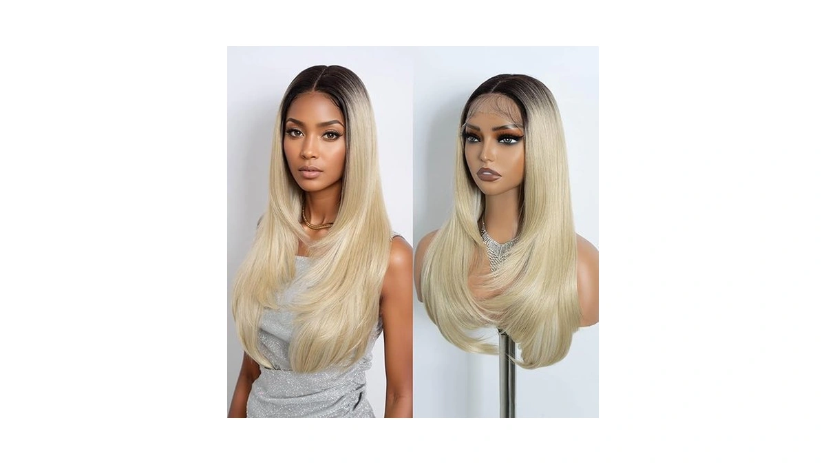Noble Blonde Highlight Straight Layered Wig For Women 24 Inchsynthetic