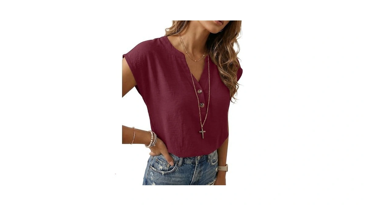 Lepunuo Womens Summer Henley Tops Dressy Casual Blouses Cap Sleeve