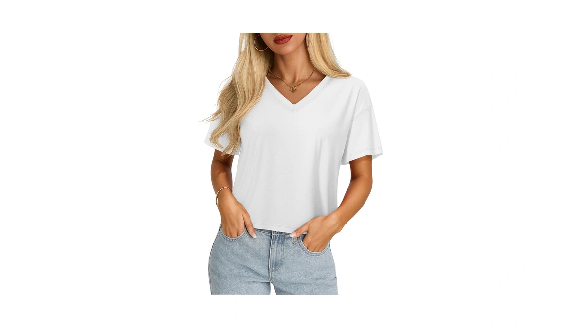Yucolen Cropped T Shirts For Women Short Sleeve V Neck