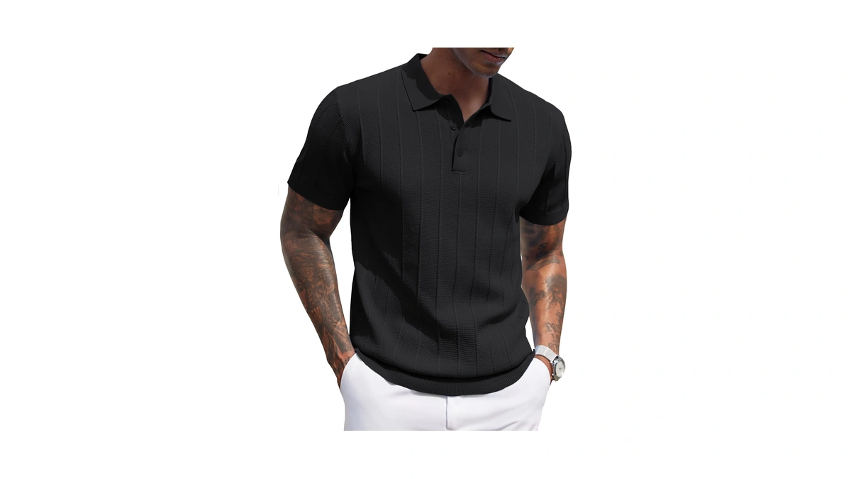 Coofandy Mens Knit Polo Shirt Textured Polo Shirts Short Sleeve