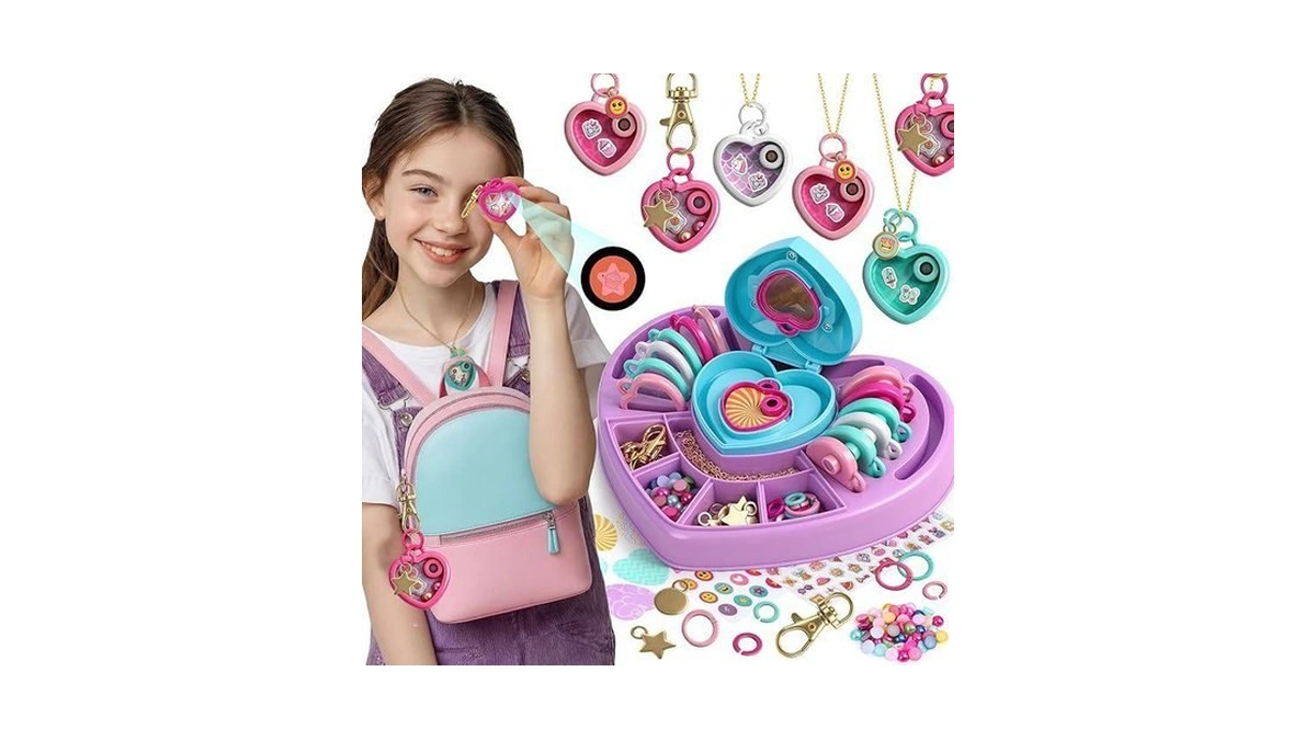 Diy Heart Locket Keychain Making Kit With Magic Zoom Beads,