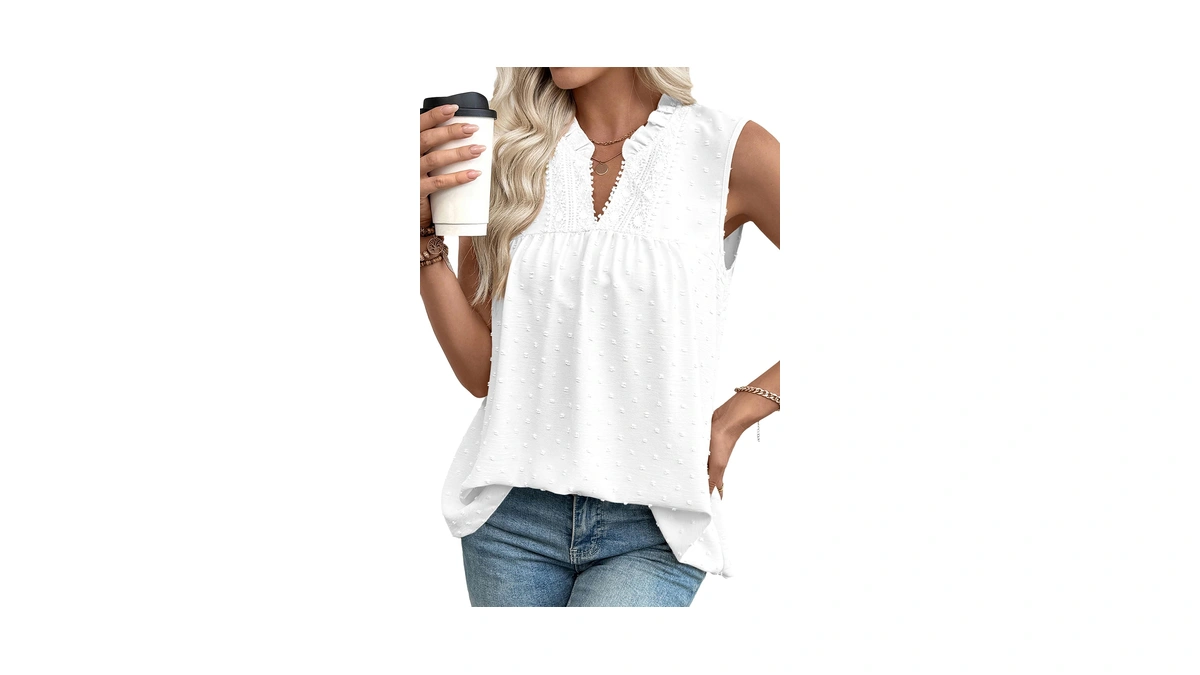 Evaless Womens Tank Tops Ruffle V Neck Sleeveless Dressy Casual