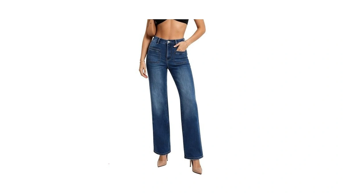Oneso Women's High Waisted Straight Leg Jeans Heavyweight Premium Stretch