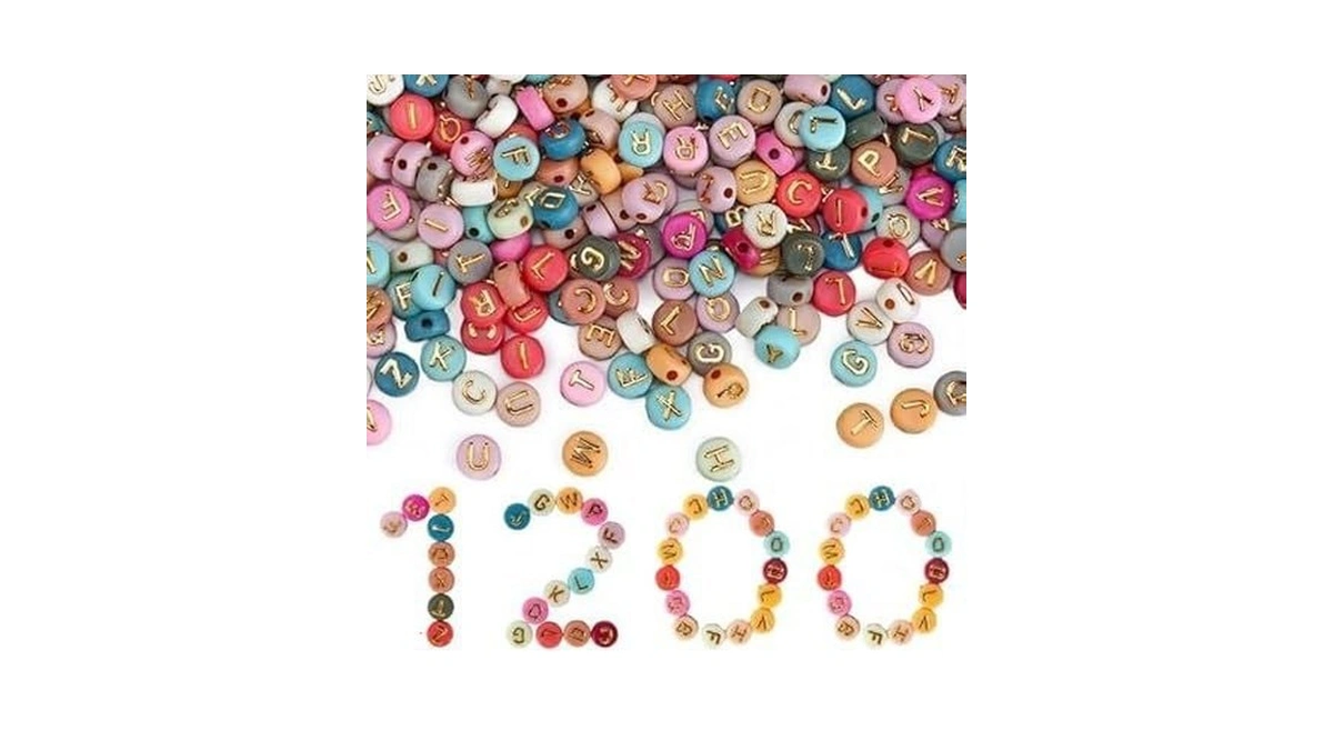 Gionlion 1200+pcs Colorful Round 4x7mm Letter Beads For Bracelet Making,