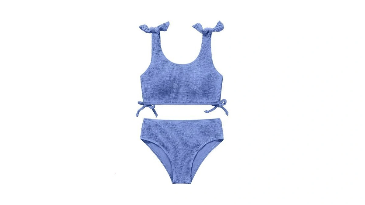 Bkixhv Girls 2 Pieces Summer Beach Swimsuit Solid Bowknot Shoulder