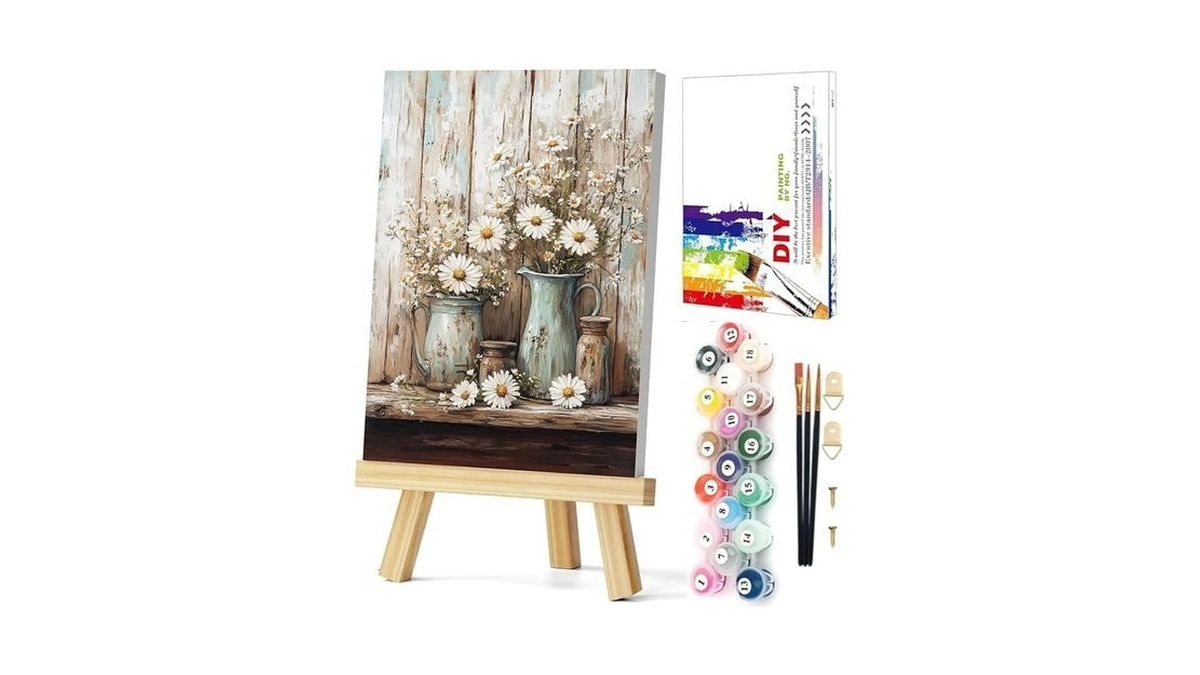 Gemozaic Framed Paint By Numbers Kit For Adults, Vintage Flowers