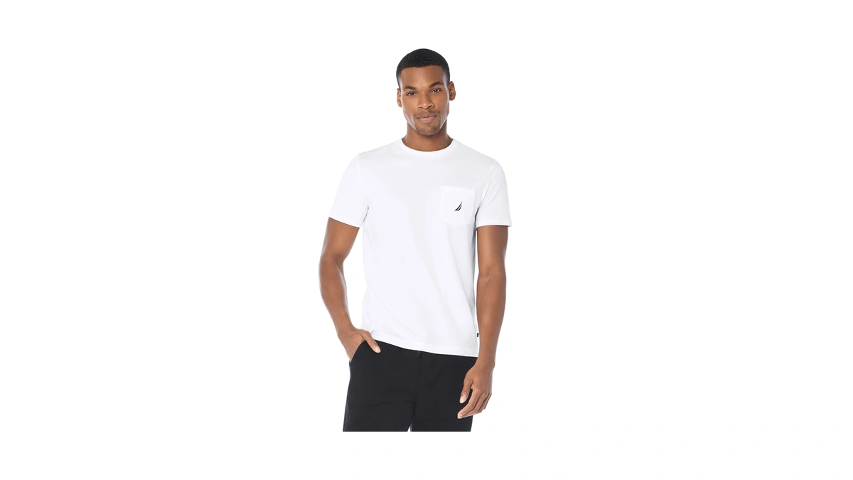 Nautica Men's Solid Crew Neck Short Sleeve Pocket T-shirt, White,