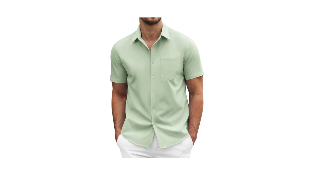 Coofandy Men Dress Shirt Summer Evening Regular Fit Polyester Stretchy