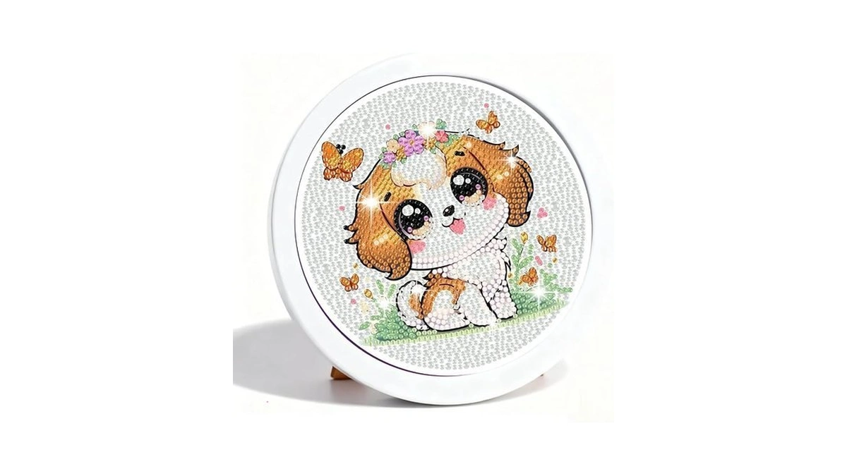 Gemozaic Dog Diamond Art Kits For Kids With Round Frame,