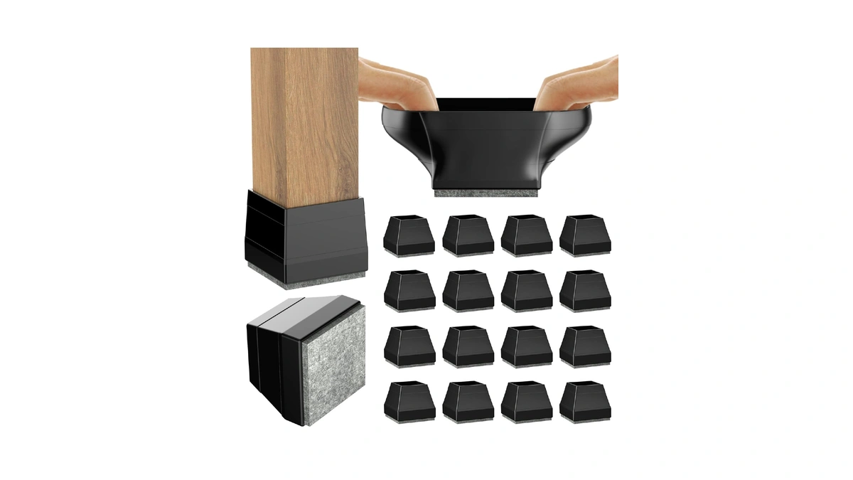 Square Chair Leg Protectors For Hardwood Floors,16 Pcs Silicone Felt