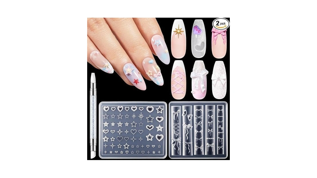 Modelones Silicone Nail Art Molds, 2pcs 3d Flowers Nail Charm