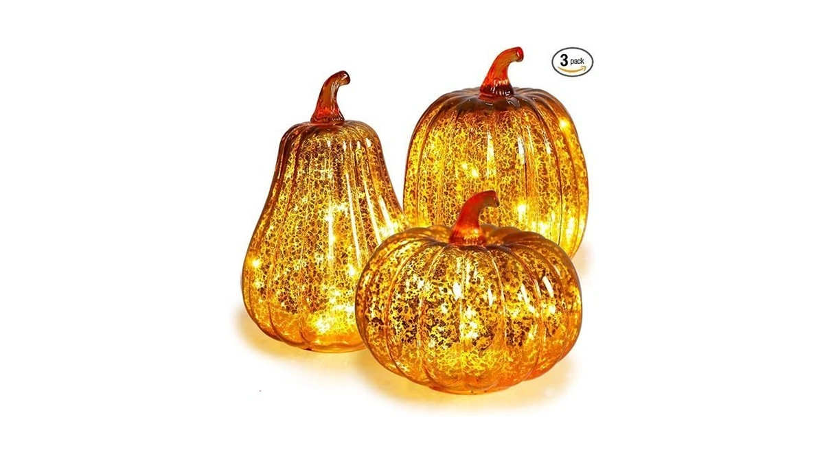 Ovewios Mercury Glass Pumpkin Lights With Timer, Fall Pumpkins Lamps