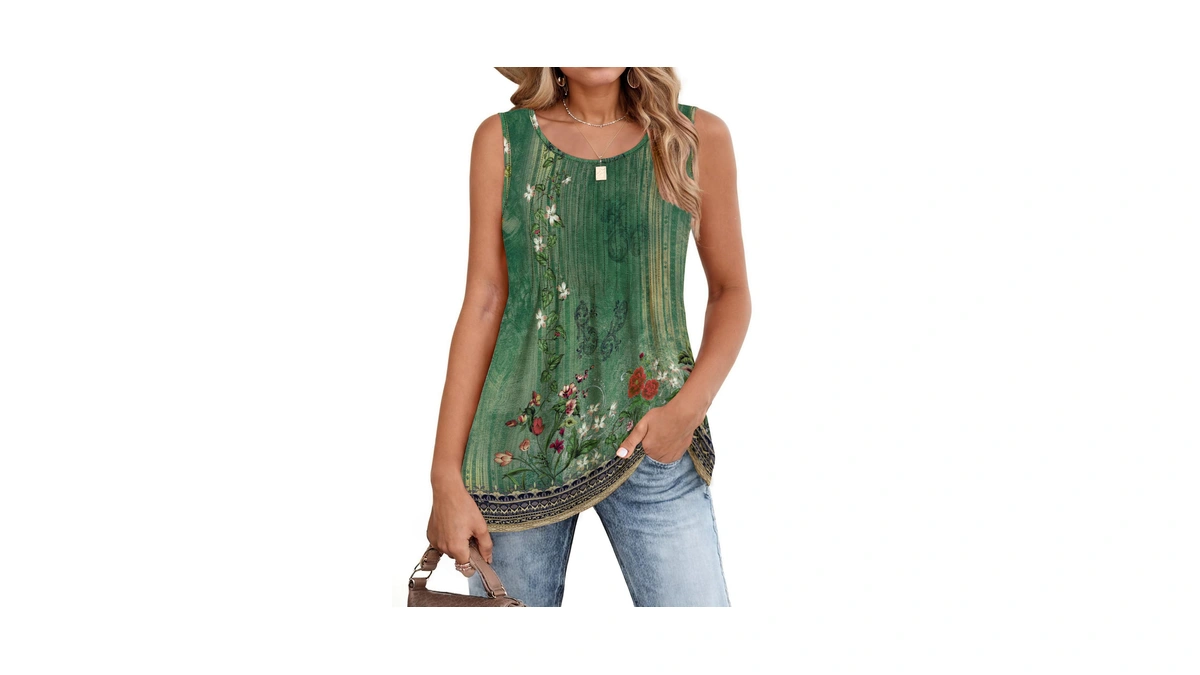 Zeagoo Women's Summer Tank Tops 2026 Pleated Crew Neck Floral