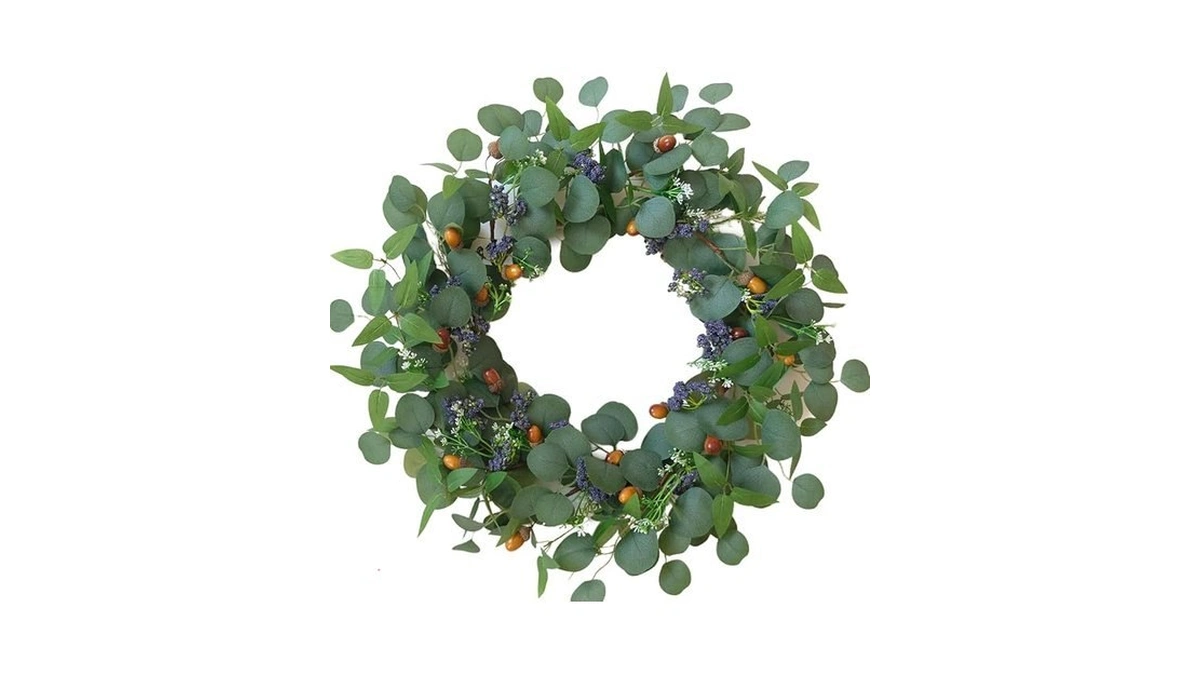 Tempus 22" Eucalyptus Wreath For Front Door - Pre-fluffed Greenery