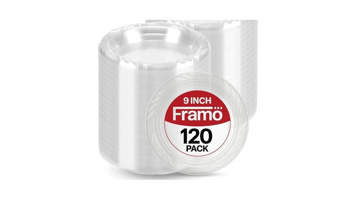 Framo 9 Inch Clear Plastic Plates, 120 Count — Heavy