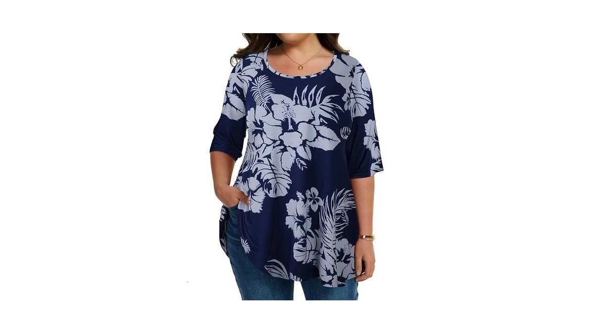 Larace Elbow Sleeve Plus Size Tops For Women Round Neck