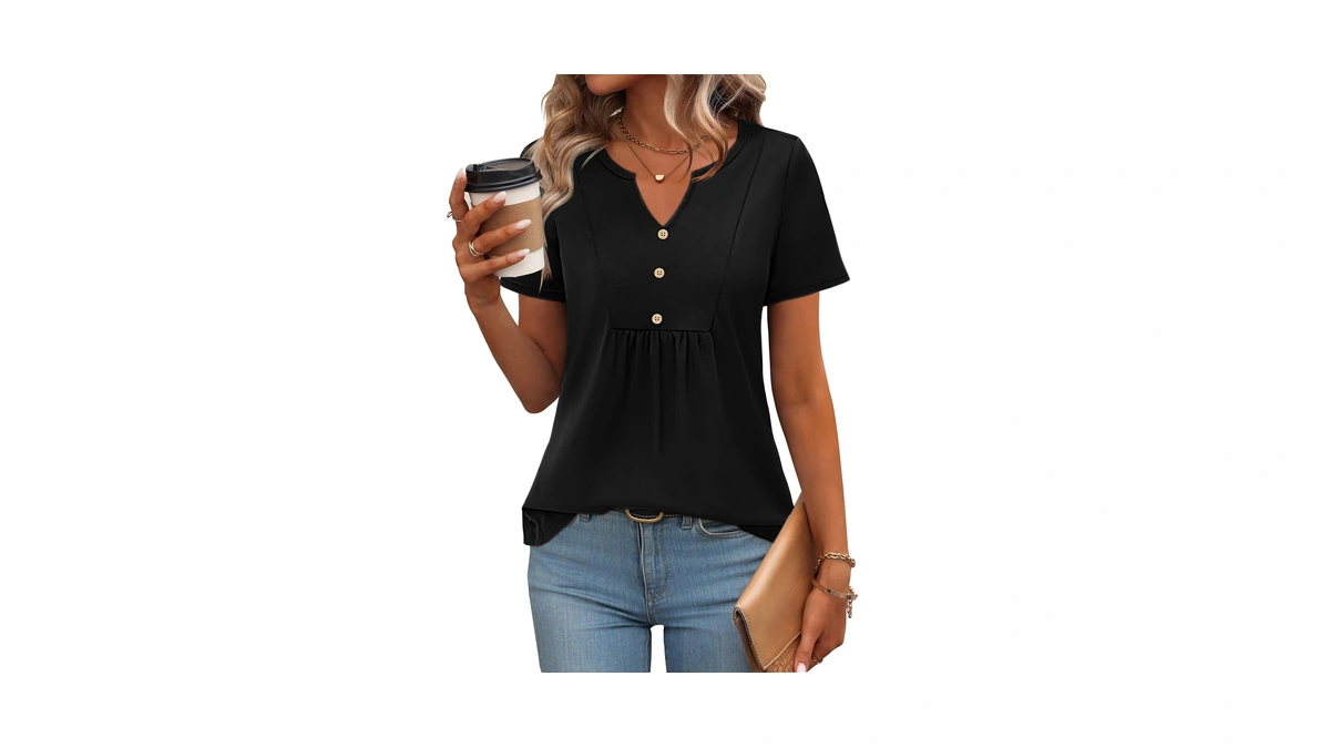 Zeagoo Black Shirts For Women Short Sleeve V Neck Tshirts