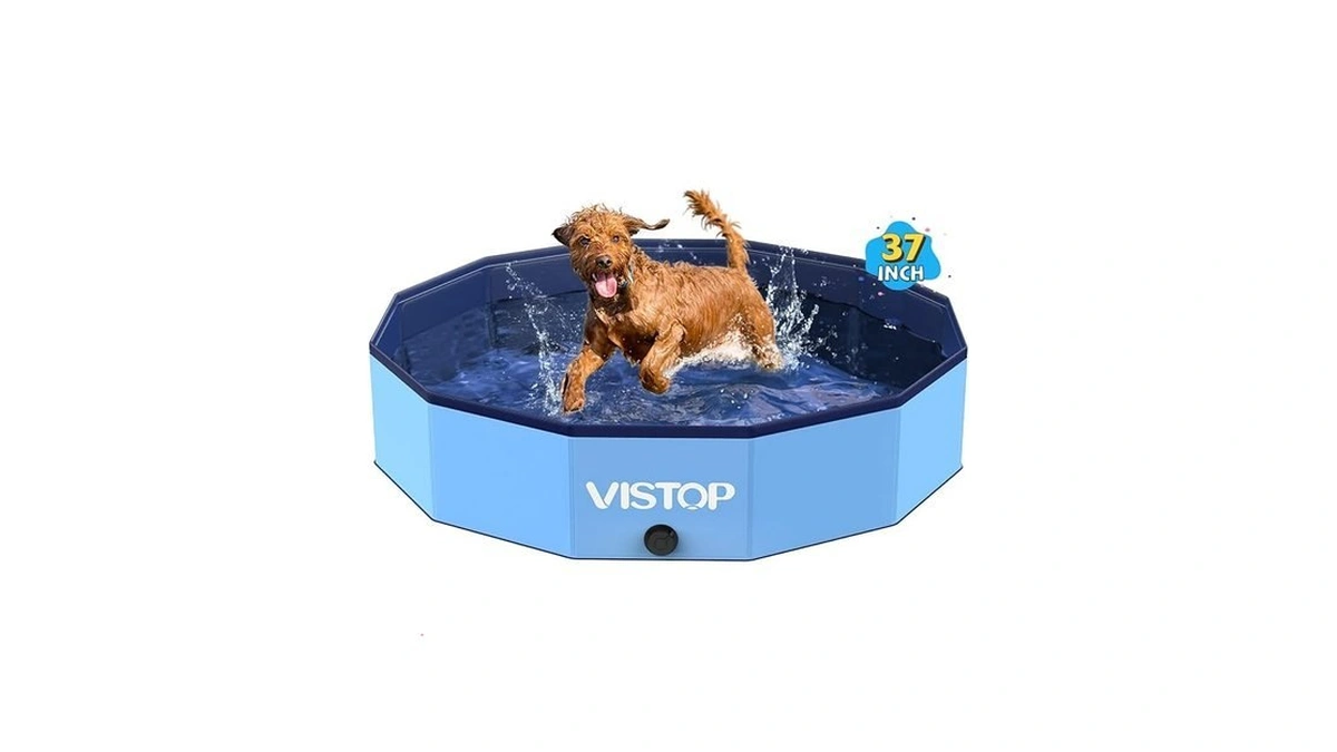 Vistop Medium Foldable Dog Pool, Hard Plastic Shell Portable Swimming
