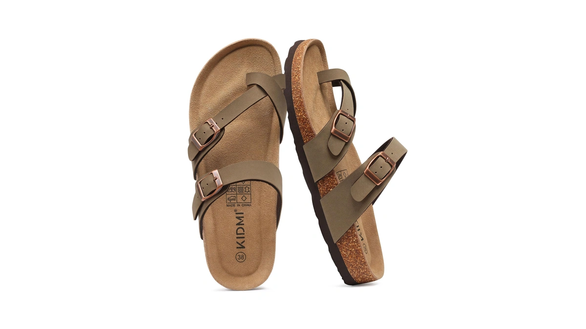 Kidmi Women's Cork Footbed Sandals With Toe Loop, Comfortable Summer