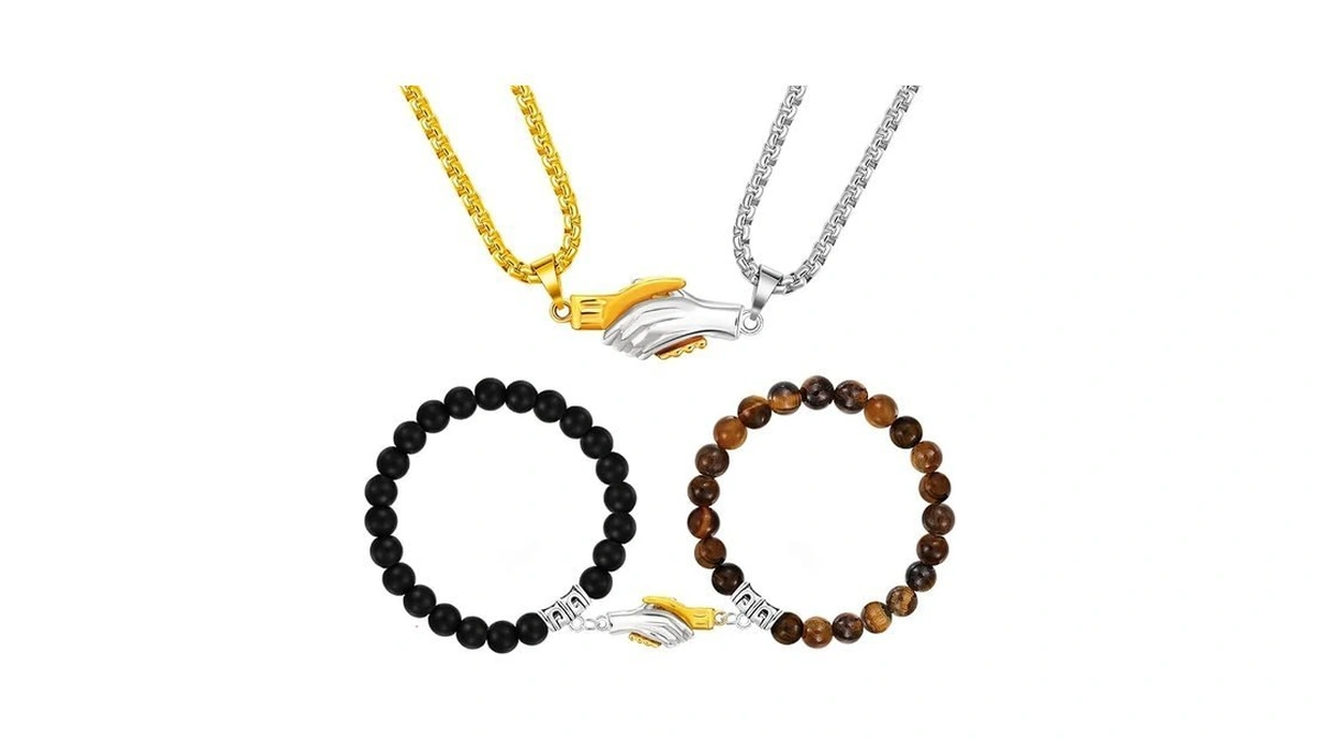 Znboh 4pcs Couples Bracelets Necklace Set For Women Men Matching