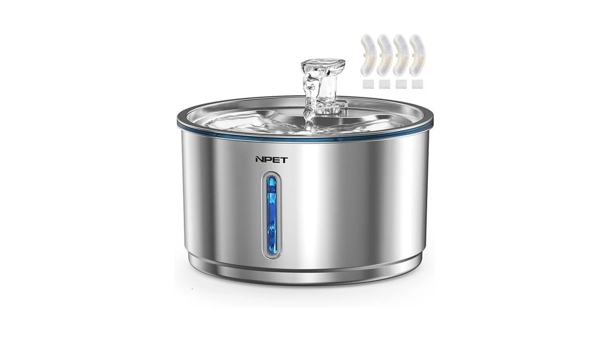 Npet Stainless Steel Cat Water Fountain, 1gallon/135oz Automatic Pet Drinking
