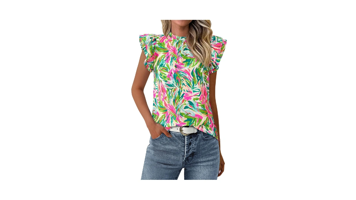 Prettygarden Women's Ruffle Short Sleeve Spring Summer Tops 2026 Trendy